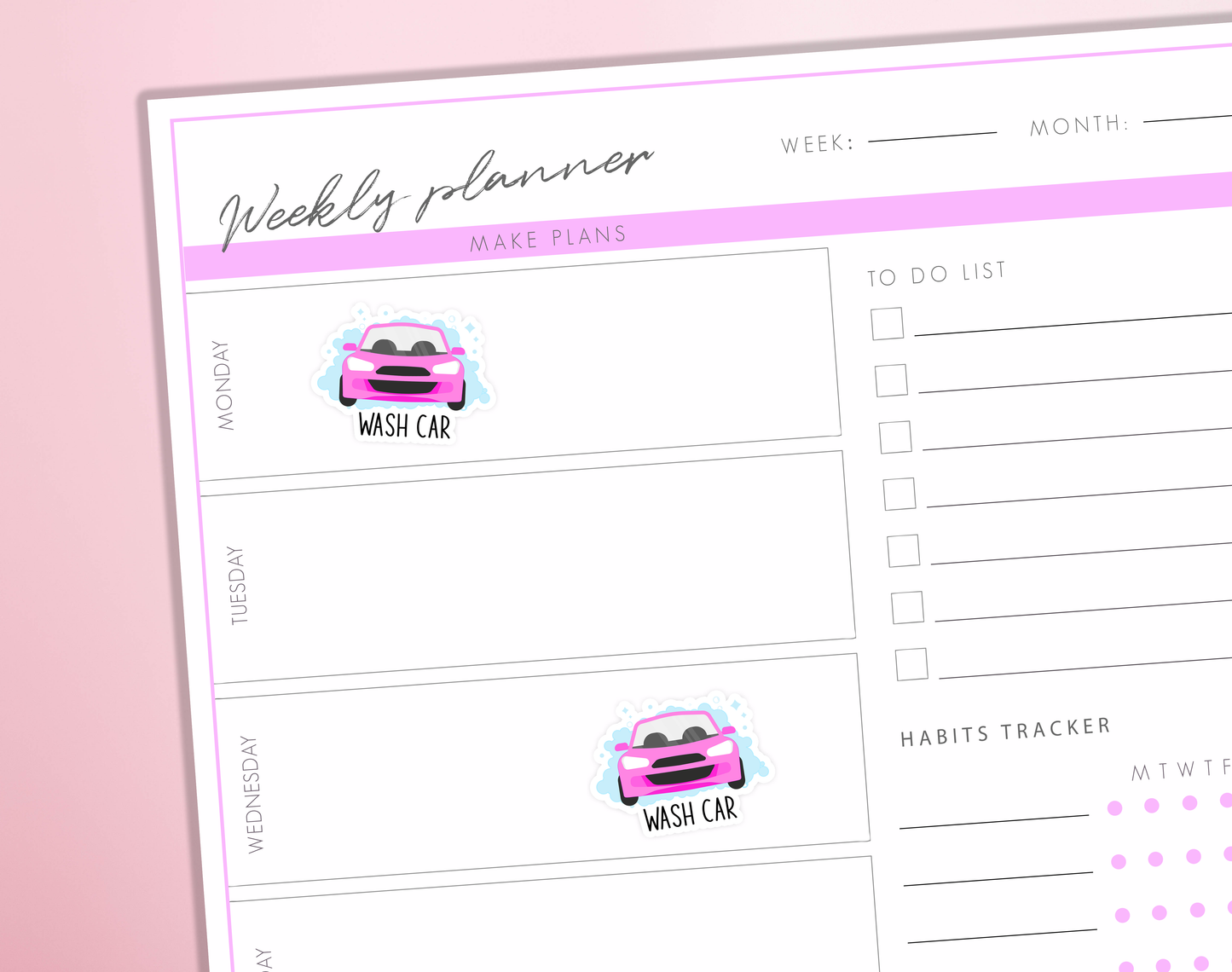 Wash Car Planner Stickers | Clean Car Washing Chores Bullet Journal Diary Sticker Sheet