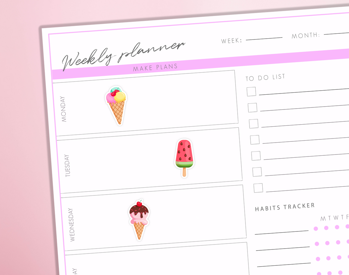 Ice Cream Planner Stickers Summer Sweet Treats Gelato Journal Diary Sticker Sheet