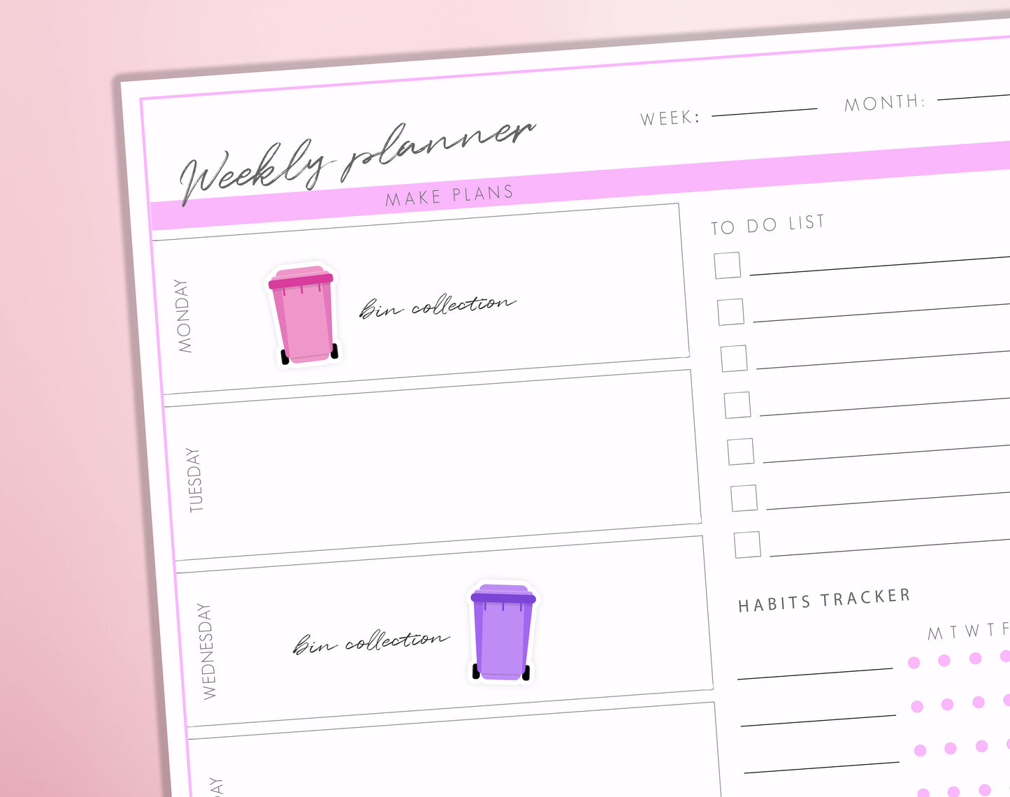 Wheelie Bin Collection Planner Stickers | Trash | Garbage | Rubbish | Bin Day Journal Diary Stickers
