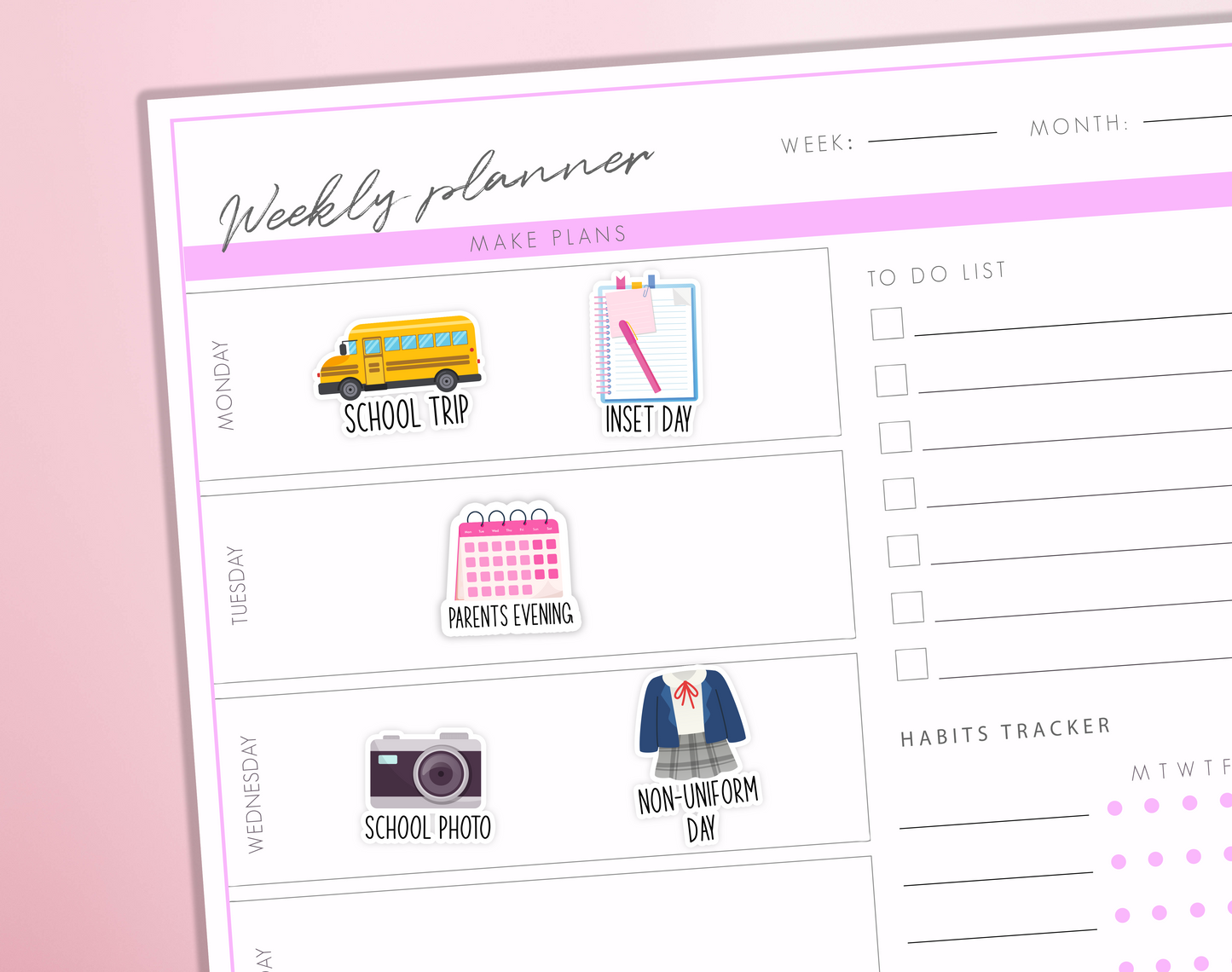 School Year Dates Planner Stickers Teacher, Inset Day, Parents Evening, School Holidays, Half Term Sticker Sheet Bullet Journal