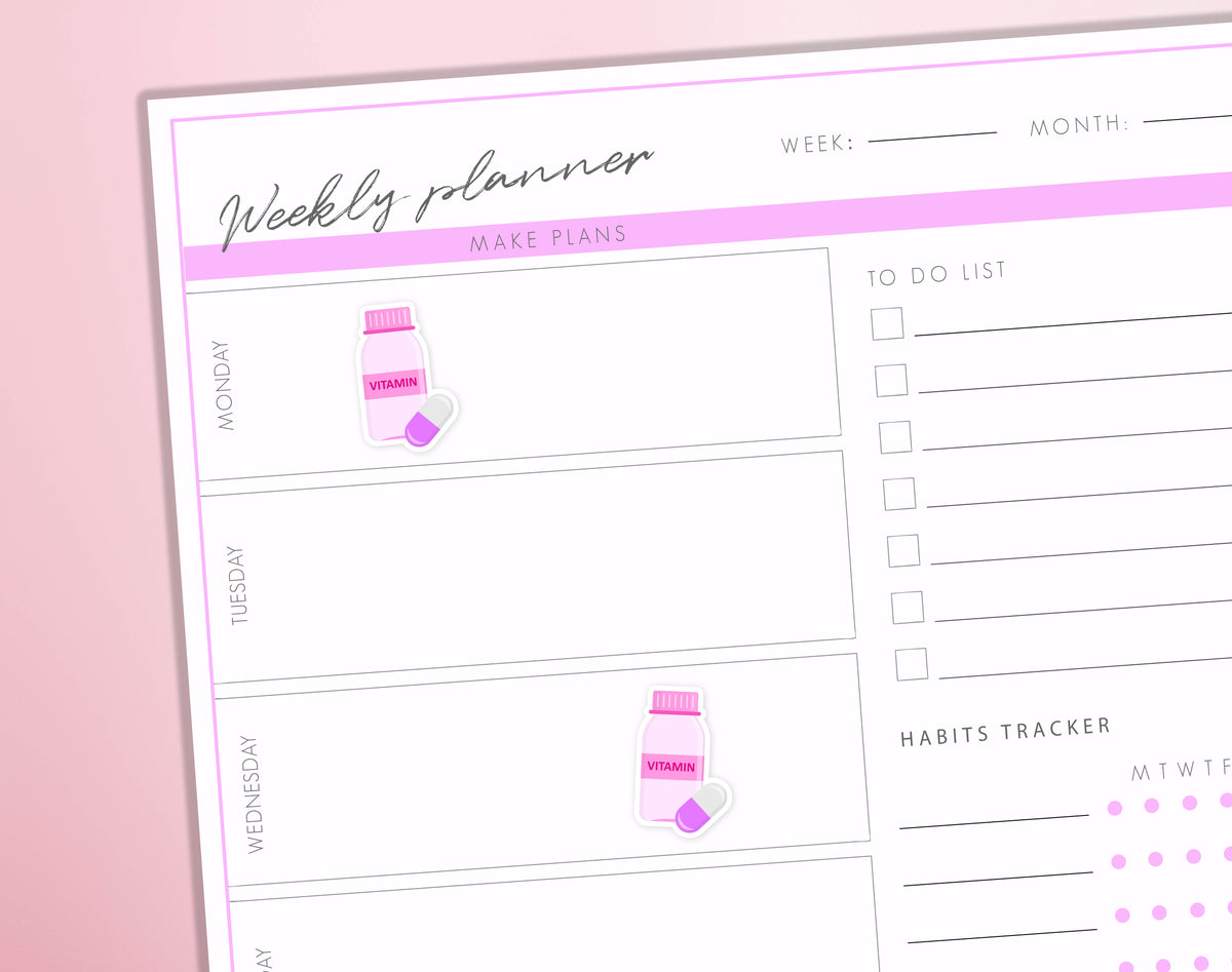 Take Vitamins Reminder Planner Sticker | Medication Reminder Pill Tracking | Meds Tablet Journal Diary Sticker Sheet