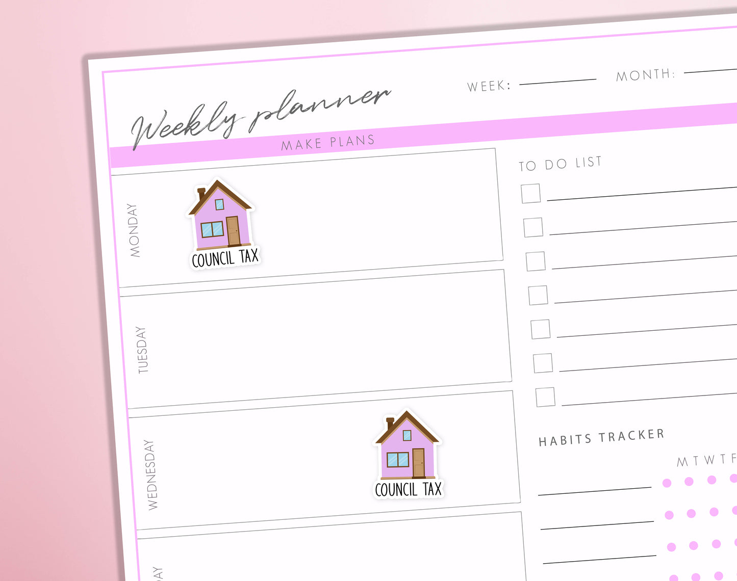 Council Tax Bill Planner Stickers | Council Tax Bill Reminder Stickers | Pay Bill Stickers | House Bill Due Journal Diary Sticker Sheet