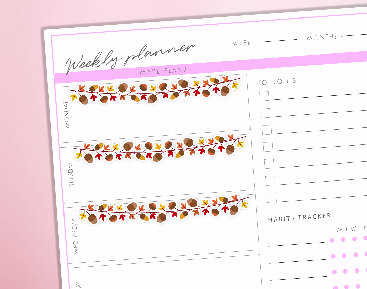 Autumn Garland Planner Stickers Fall Leaves Dividers Borders Bullet Journal Decorative Sticker Sheet