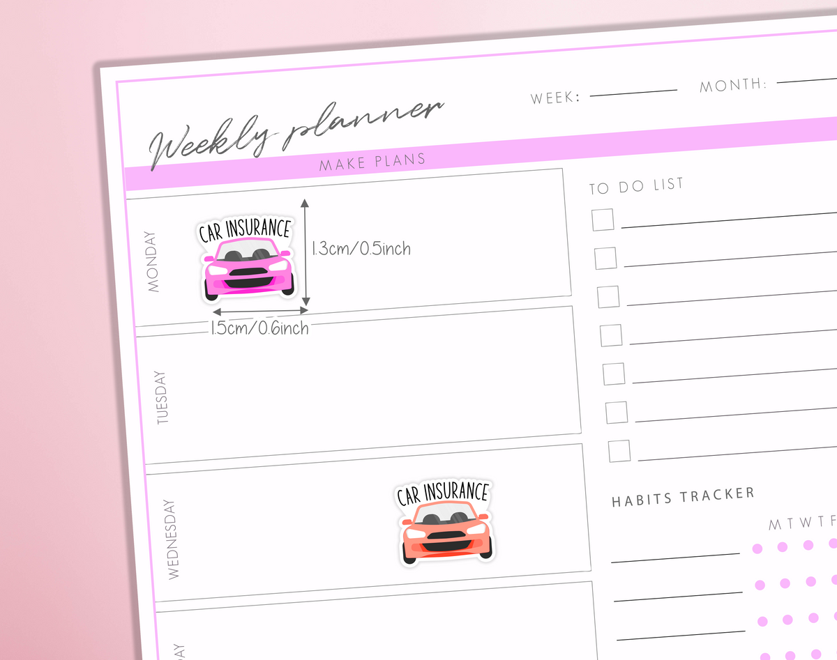 Car Insurance Planner Stickers Insurance Reminder Pay Bill Finance Money Tracker Bullet Journal Sticker Sheet
