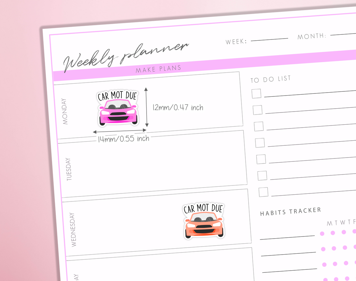 Car MOT Due Planner Stickers Vehicle Maintenance Service Reminder Tracker Bullet Journal Sticker Sheet