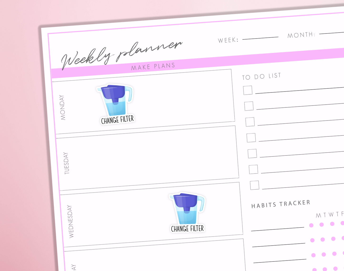 Change Water Filter Planner Stickers | Jug Filter Change Reminder | Drink Water Journal Diary Sticker Sheet