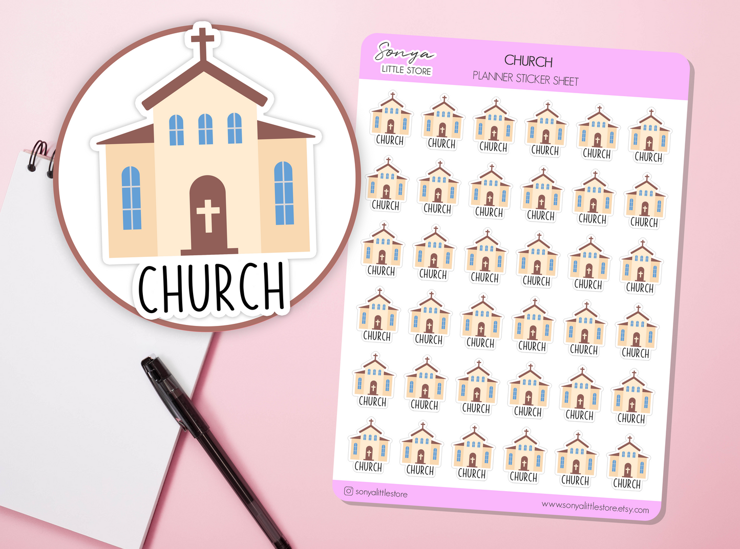Church Planner Stickers Church Visit Service Religious Cross Faith Pray Easter Bullet Journal Sticker Sheet
