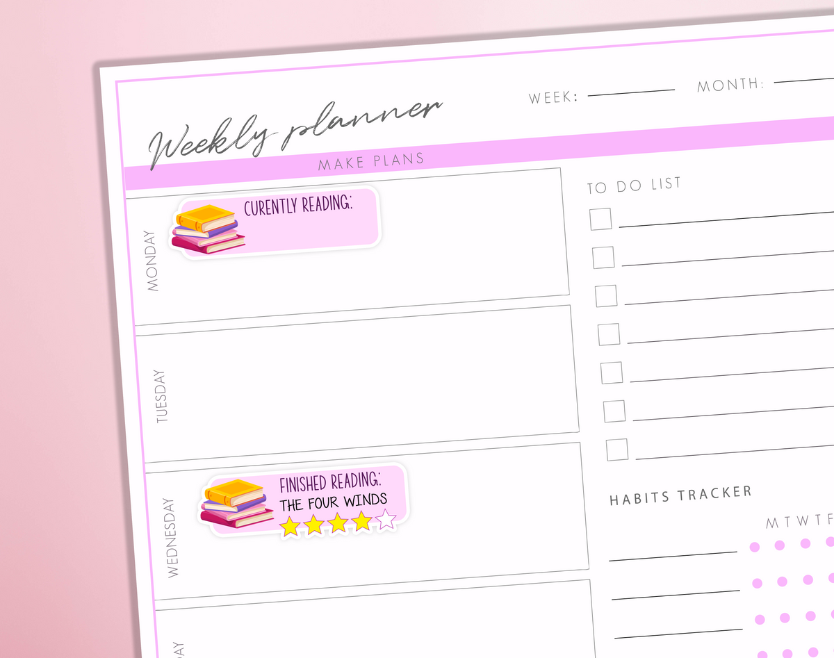 Curently Reading Finished Book Planner Stickers Box Tracker Journal Rating Review Bullet Journal Sticker Sheet