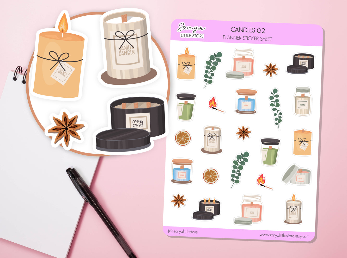 Candles Planner Stickers | Cosy Autumn Hygge Candle Burning Bullet Journal Diary Sticker Sheet