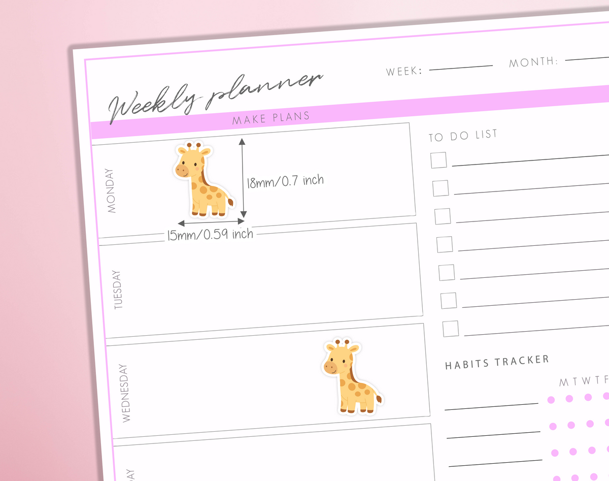 Cute Giraffe Planner Stickers Kawaii Animal Safari Bullet Journal Scrapbook Sticker Sheet