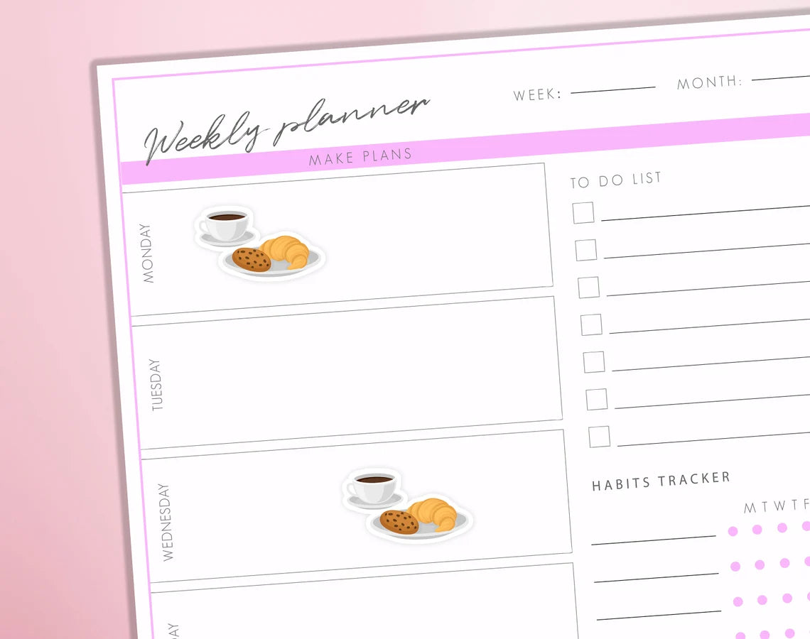 Croissant and Coffee Breakfast Planner Stickers | Sweet Breakfast Meal Journal Diary Sticker Sheet