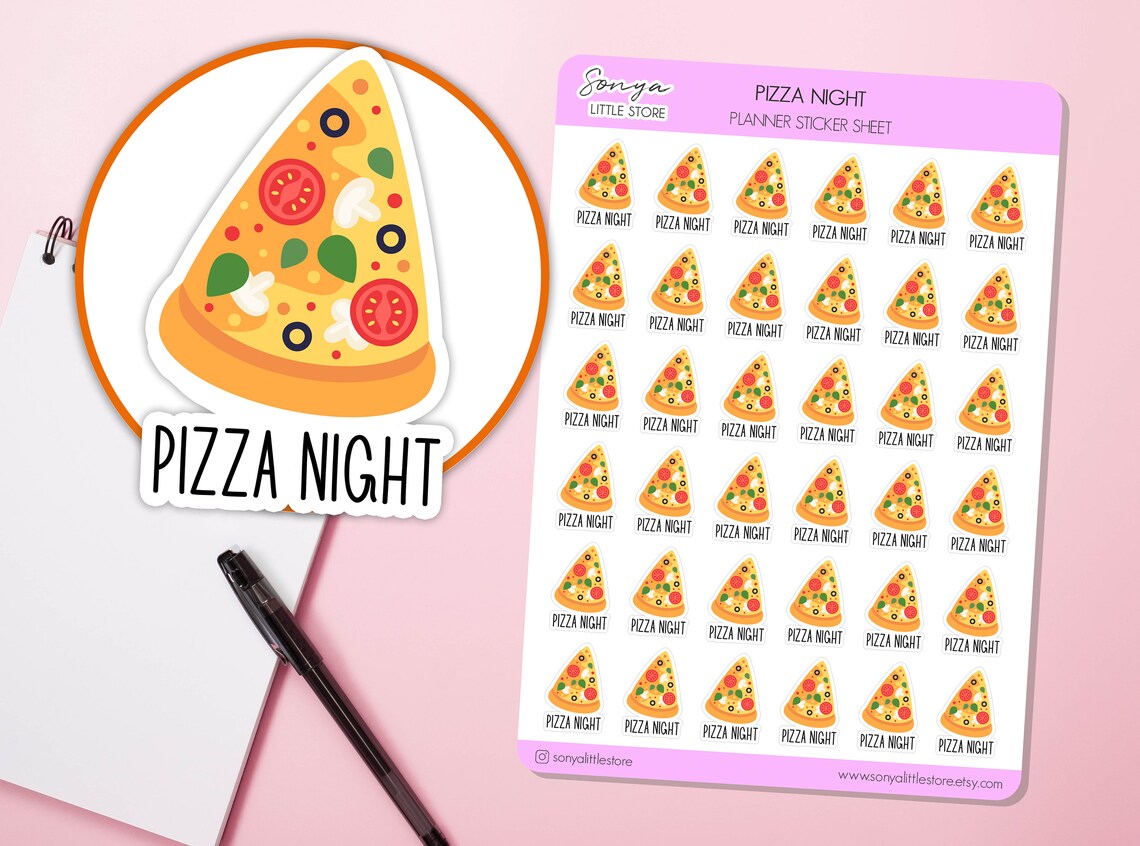 Pizza Night Planner Stickers | Takeaway Order Food Pizza Bullet Journal Diary Sticker Sheet