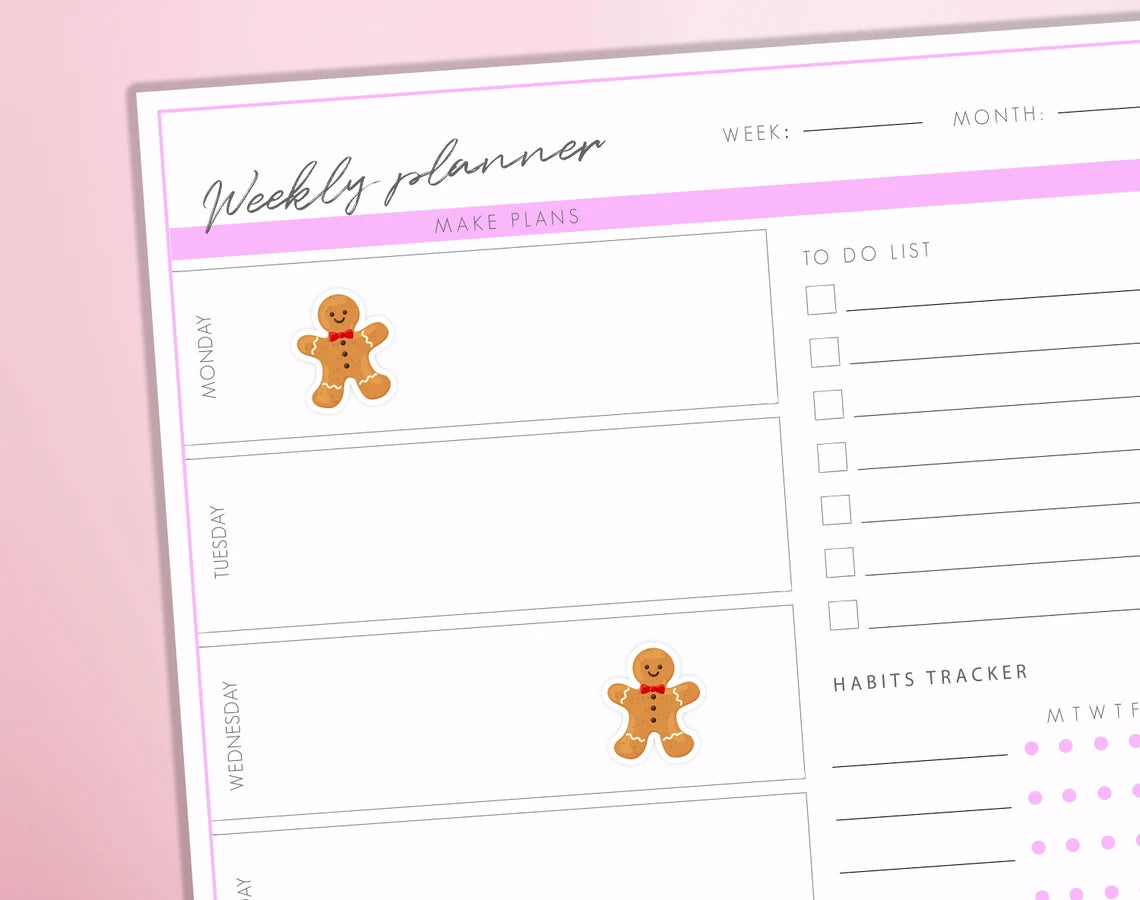 Gingerbread Man Planner Stickers Christmas Festive Cookies Baking Bullet Journal Diary Sticker Sheet