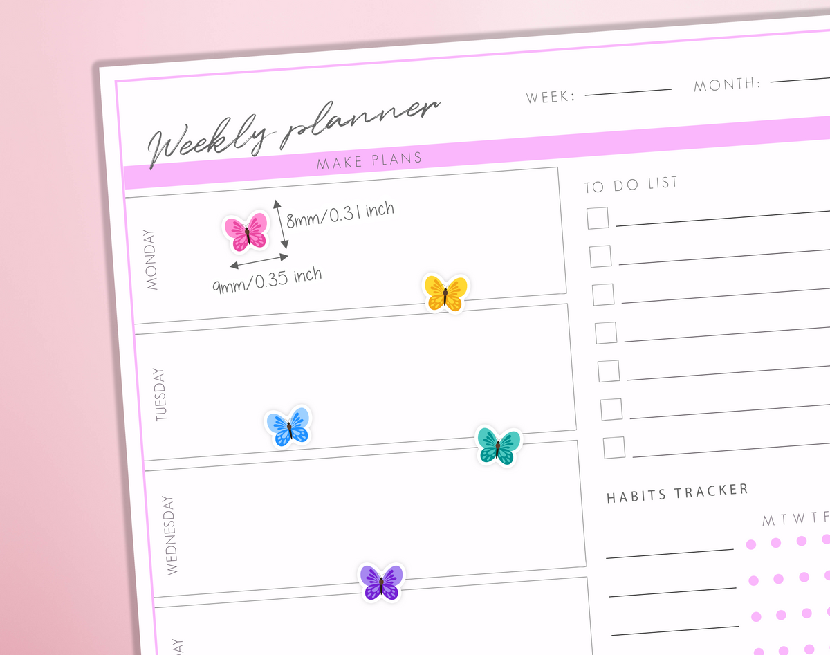 Mini Butterflies Planner Stickers Cute Colorful Icons Decorative Bullet Journal Sticker Sheet