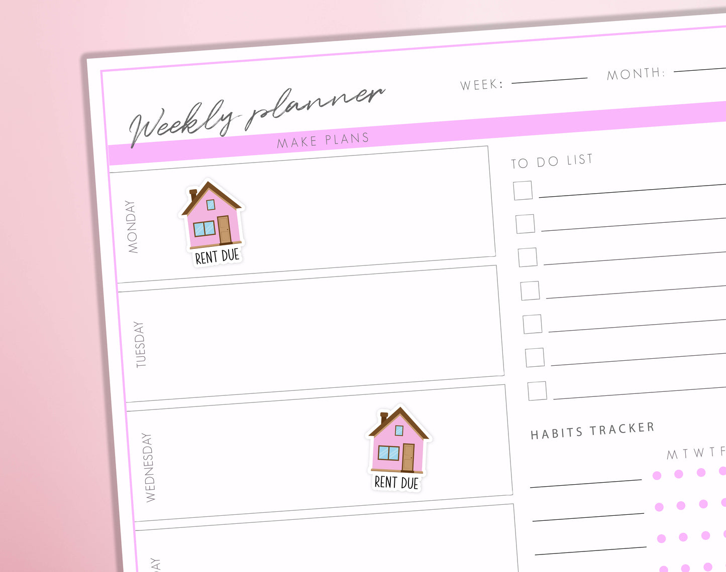 Rent Due Planner Stickers | Pay Rent House Bill Reminder Household Bullet Journal Diary Sticker Sheet