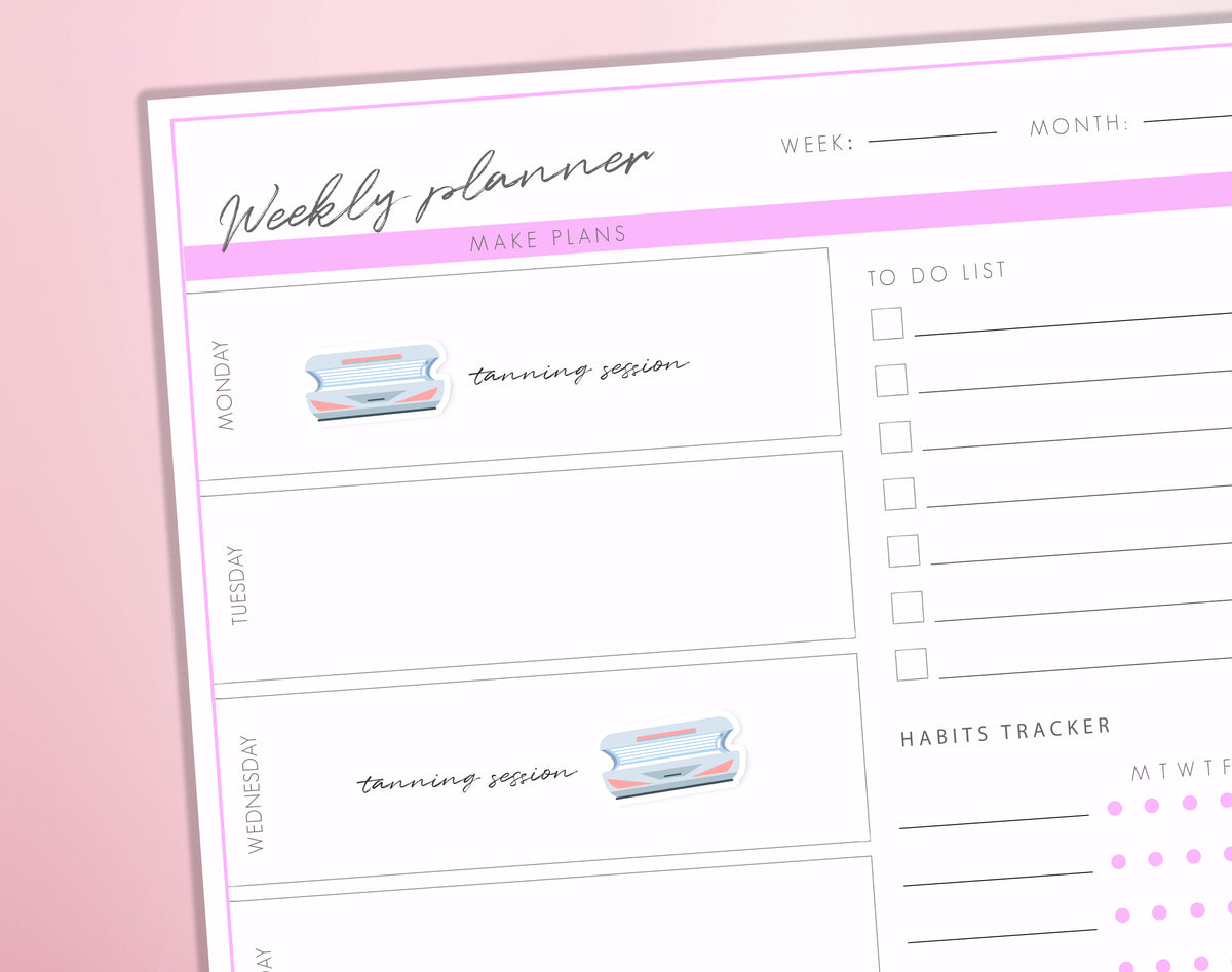 Tanning Session Planner Stickers Sunbed Appointment Tan Bed Selfcare Routine Journal Diary Sticker Sheet