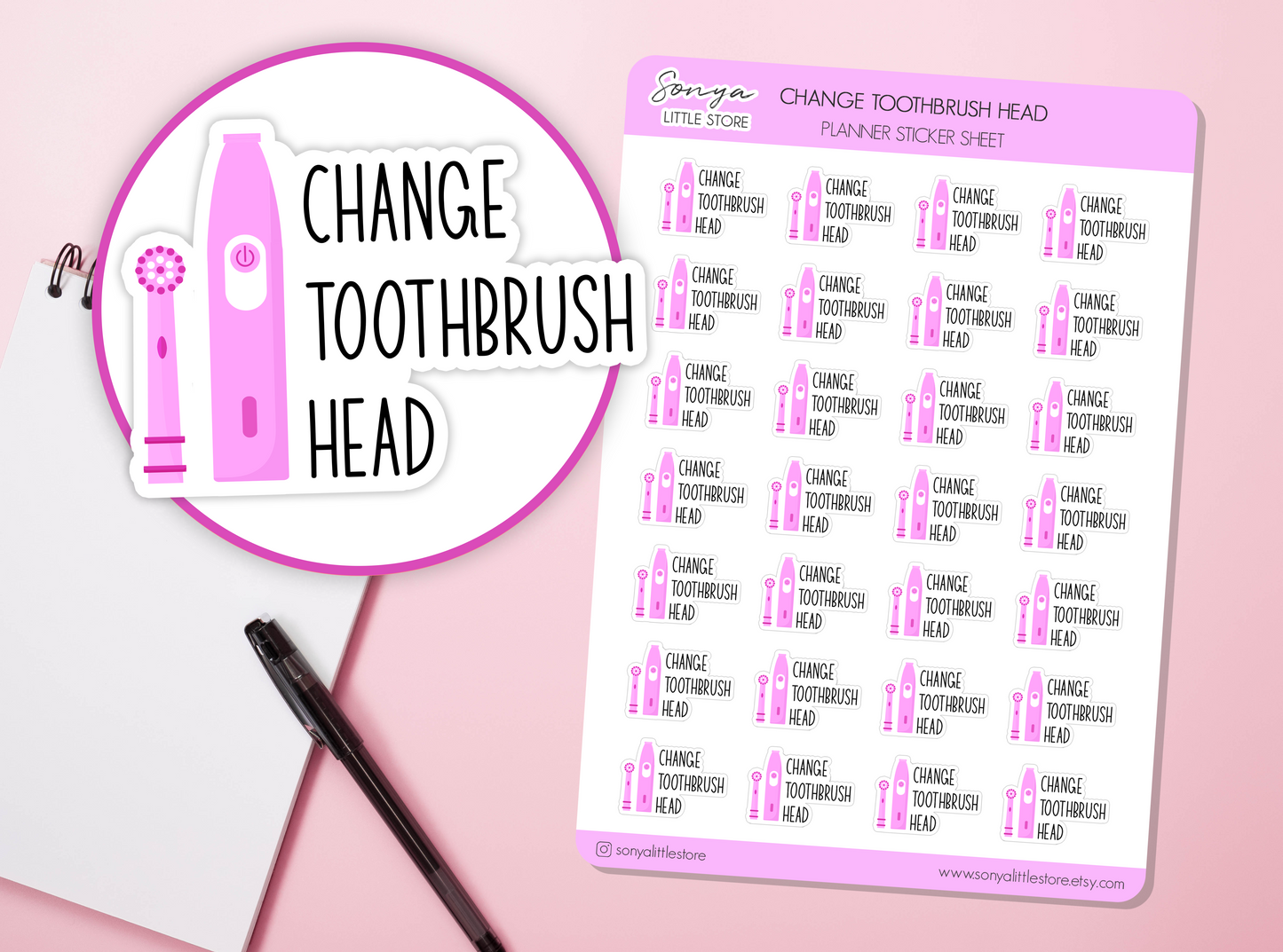Change Toothbrush Head Planner Stickers Electric Sonic Tootbrush Teeth Dentist Dental Hygiene Self Care Bullet Journal Sticker Sheet