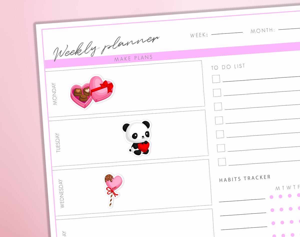 Valenine's Day Planner Stickers 0.2 | Love Hearts Valentine Celebration Scrapbook Journal Diary Sticker Sheet
