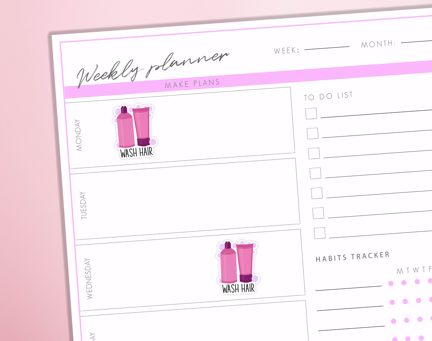 Wash Hair Planner Stickers Shampoo Conditioner Bottle Hair Care Shower Routine Hygiene Bullet Journal Sticker Sheet