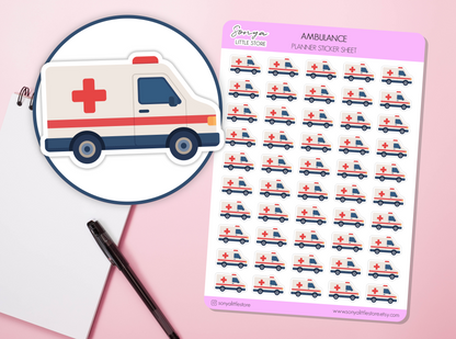 Ambulance Plannner Stickers Medical Appointment Hospital Visit Doctor Healthcare Worker Journal Sticker Sheet