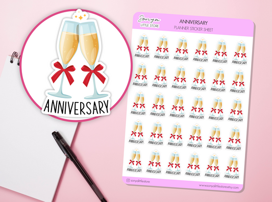 Anniversary Planner Sticker Champagne Glasses Celebration Reminder Journal Sticker Sheet