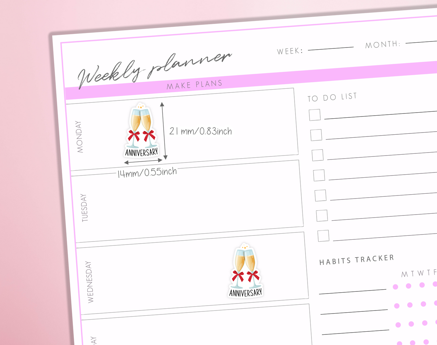 Anniversary Planner Sticker Champagne Glasses Celebration Reminder Journal Sticker Sheet