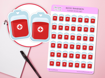 Blood Transfusion Planner Stickers Donate Donor Medical Hospital Health Care Reminder Bullet Journal Sticker Sheet