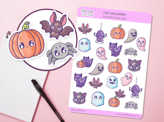 Cute Halloween Planner Stickers Cute Halloween Characters Diary Journal Sticker Sheet