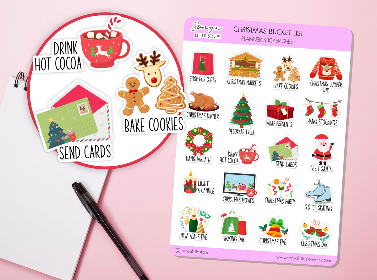 Christmas Bucket List To do List Activities Festive Cookies Holiday Bullet Journal Sticker Sheet