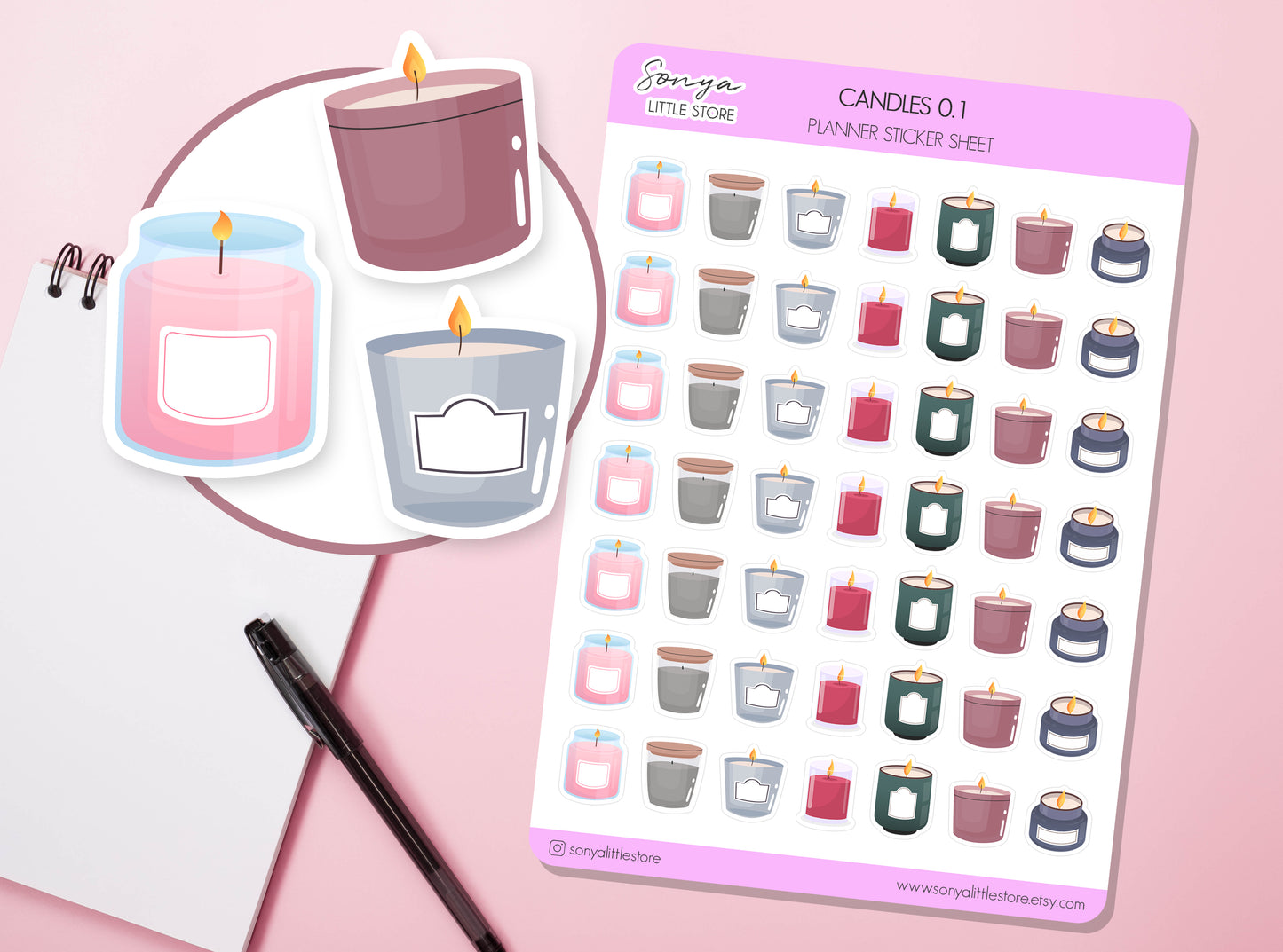 Candle Planner Stickers Cosy Home Candle Burning Diary Bullet Journal Sticker Sheet