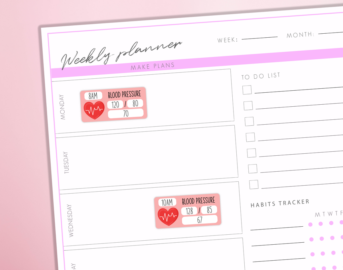 Blood Pressure Tracker Planner Stickers Heart Rate Health Medication Doctor Appointmnet Hypertension Bullet Journal Sticker Sheet