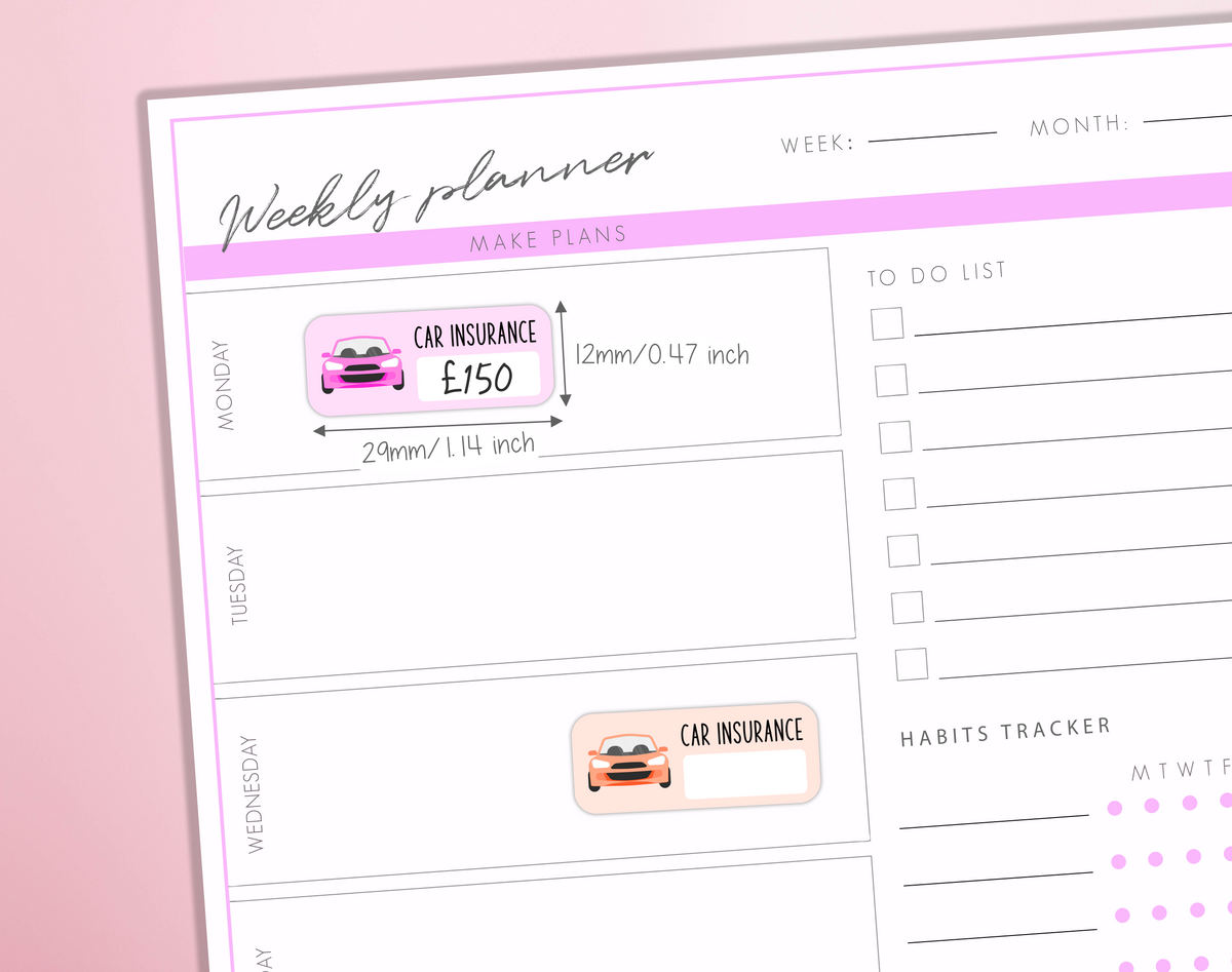 Car Insurance Due Planner Stickers Insurance Reminder Pay Bill Tracker Bullet Journal Sticker Sheet