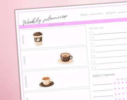 Coffee Time Planner Stickers | Break Mug Cappuccino Mocha Flat White Journal Diary Sticker Sheet