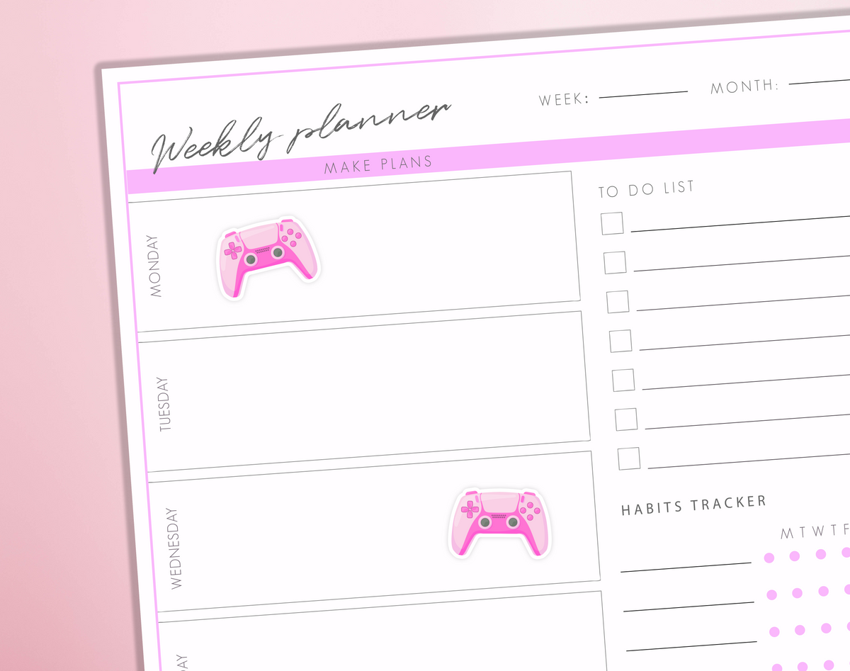 Game Controller Planner Sticker Video Gaming Streaming Hobby Free Time Bullet Journal Sticker Sheet