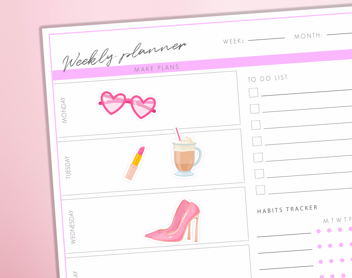 Girly Vibes Pink Planner Stickers SelfCare Make up Bullet Journal Diary Sticker Sheet