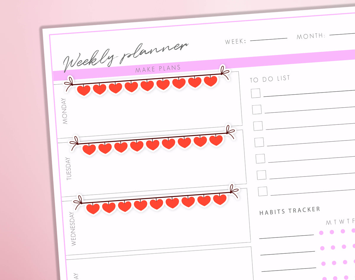 Hearts Dividers Planner Stickers | Valentine's day Borders Garlands String Rope Journal Diary Sticker Sheet