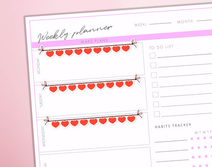 Hearts Dividers Planner Stickers | Valentine's day Borders Garlands String Rope Journal Diary Sticker Sheet