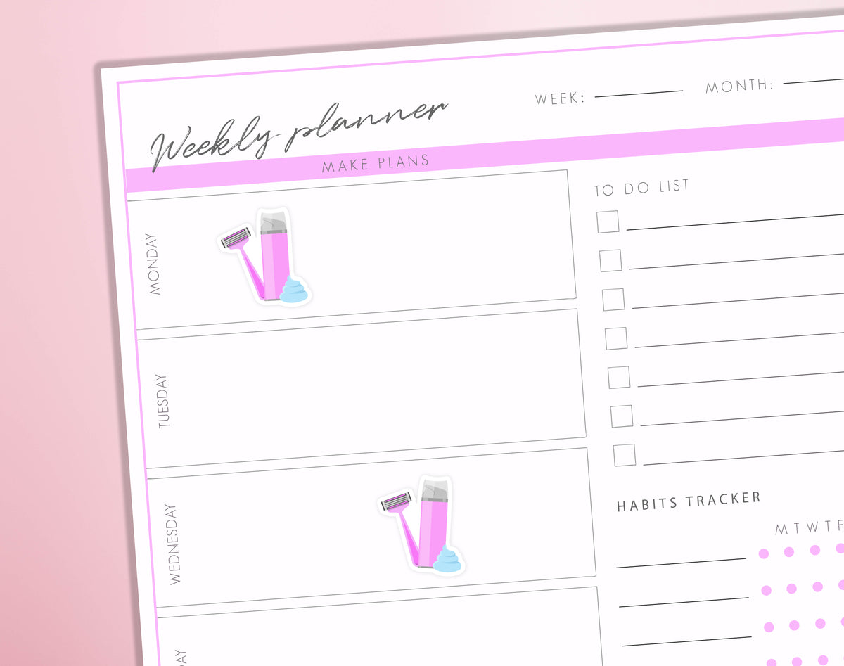Shaving Time Planner Stickers | Razor Beauty Self Care Shower Routine Journal Diary Sticker Sheet