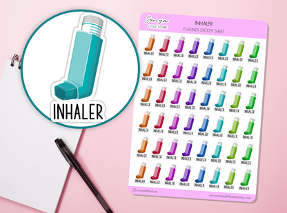 Inhaler Planner Stickers Tracker Care Asthma Medication Health Bullet Journal Sticker Sheet