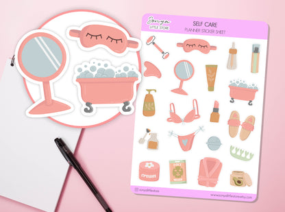 Self Care Planner Stickers | Relax Daily Pamper Routine Skincare Face Mask Beauty Day Diary Bullet Journal Sticker Sheet