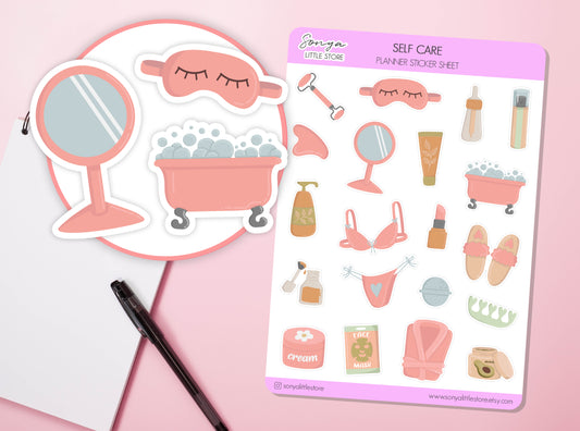 Self Care Planner Stickers | Relax Daily Pamper Routine Skincare Face Mask Beauty Day Diary Bullet Journal Sticker Sheet