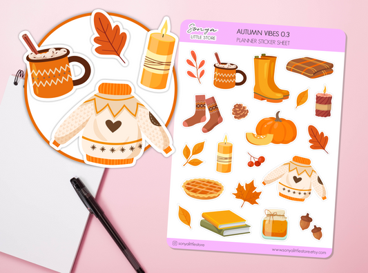 Cosy Autumn Fall Planner Stickers | Autumn Leaves Stickers | Fall Season Journal Diary Sticker Sheet