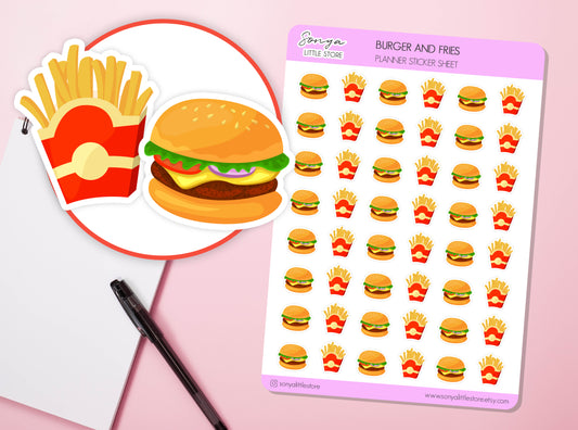 Burger and Fries/Chips Planner Stickers | Fast Food Junk Takeaway Stickers Cheat Day Journal Diary Sticker Sheet