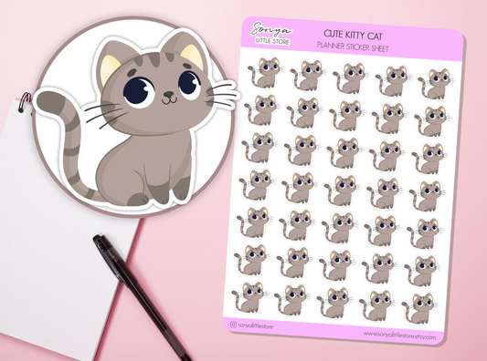 Cute Kitty Cat Planner Stickers | Cat Kitten Pet Stickers Diary Sticker Sheet