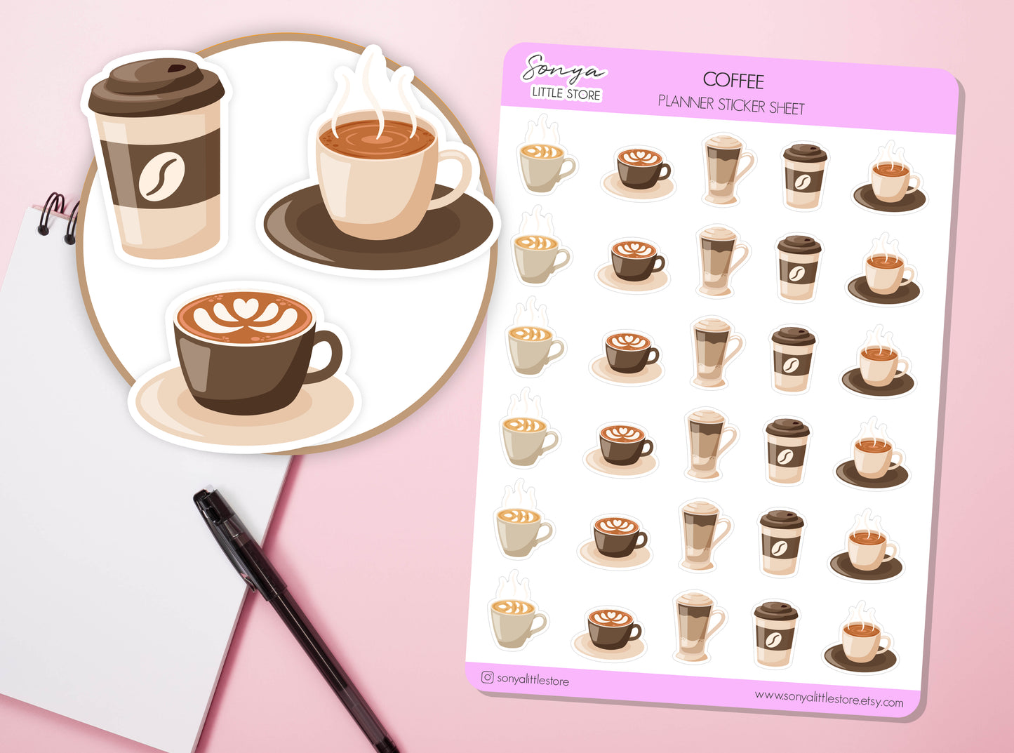 Coffee Time Planner Stickers | Break Mug Cappuccino Mocha Flat White Journal Diary Sticker Sheet