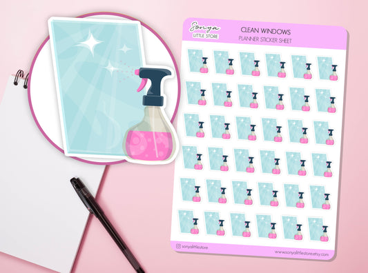 Clean Windows Planner Stickers | Clean Mirror/Glass Stickers Chores Planner Stickers Household Journal Diary Sticker Sheet