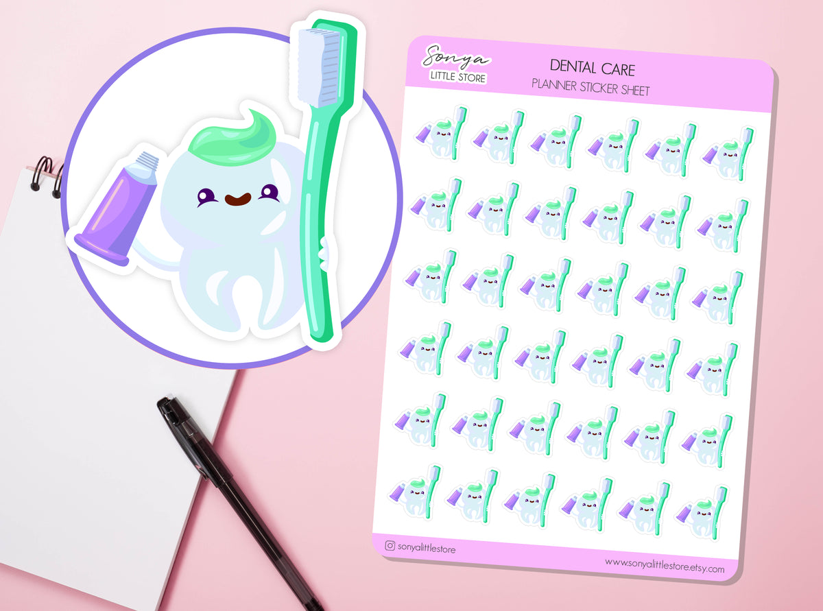 Dental Care Planner Stickers | Cute Tooth Toothpaste and Toothbrush Dentist Reminder Stickers Journal Diary