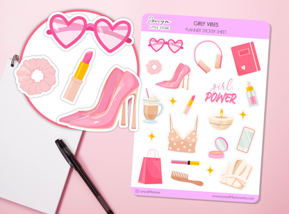 Girly Vibes Pink Planner Stickers SelfCare Make up Bullet Journal Diary Sticker Sheet