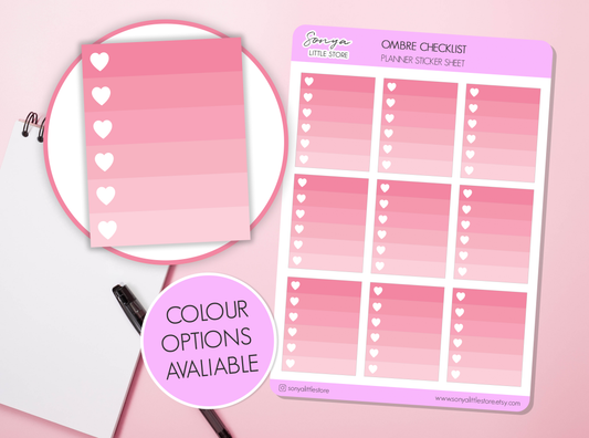 Ombre Checklist Planner Stickers | Gradient Hearts To do Tasks Boxes Journal Diary Sticker Sheet