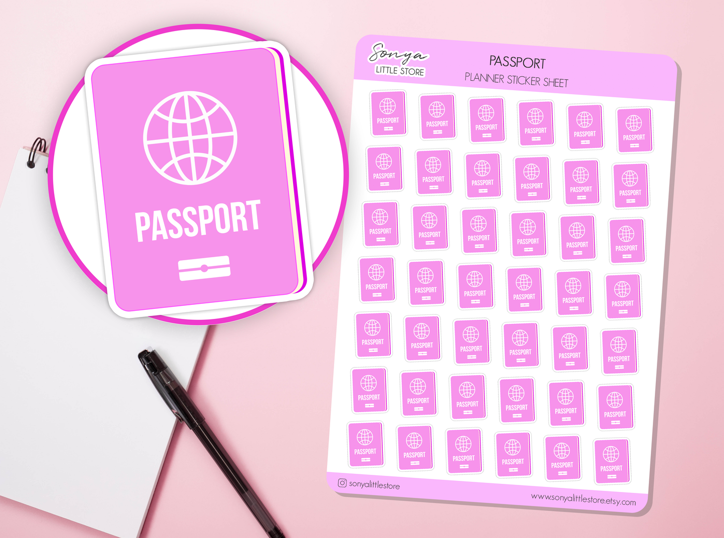 Passport planner Stickers | Travel Passport Holiday Bullet Journal Diary Sticker Sheet